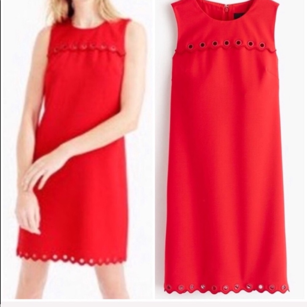J. Crew Petite Scalloped Red Dress Grommets 2P